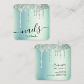 緑エレガントミントグリッターがドスタイリッシュリップする爪、 ネイル スクエア名刺 (正面/裏面)