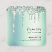 緑エレガントミントグリッターがドスタイリッシュリップする爪、 ネイル スクエア名刺 (裏面)