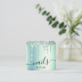 緑エレガントミントグリッターがドスタイリッシュリップする爪、 ネイル スクエア名刺 (スタンド正面)