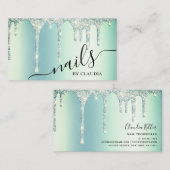 緑エレガントミントグリッターがドスタイリッシュリップする爪、 ネイル 名刺 (正面/裏面)