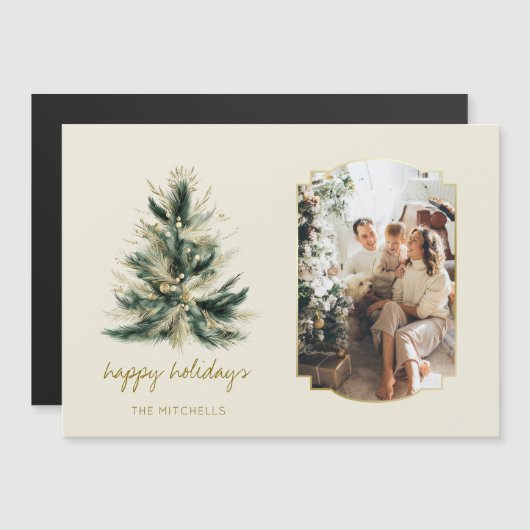 緑エレガントモダンと金ゴールドのクリスマスツリー写真 (正面/裏面)