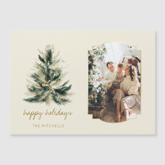 緑エレガントモダンと金ゴールドのクリスマスツリー写真 (正面)