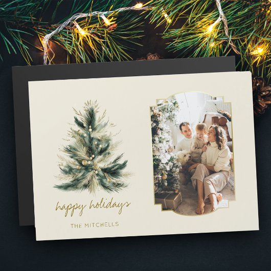 緑エレガントモダンと金ゴールドのクリスマスツリー写真