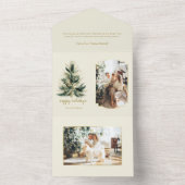 緑エレガントモダンと金ゴールドのクリスマスツリー写真 オールインワン招待状 (内側)