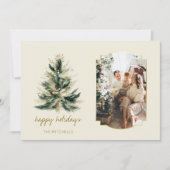 緑エレガントモダンと金ゴールドのクリスマスツリー写真 シーズンカード (正面)