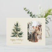 緑エレガントモダンと金ゴールドのクリスマスツリー写真 シーズンカード (スタンド正面)