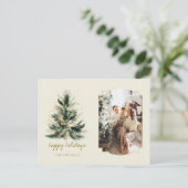 緑エレガントモダンと金ゴールドのクリスマスツリー写真 シーズンポストカード (スタンド正面)