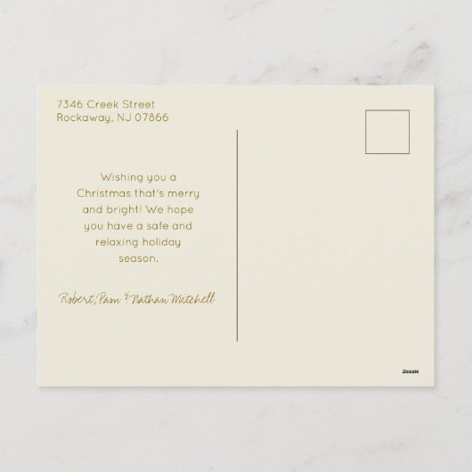 緑エレガントモダンと金ゴールドのクリスマスツリー写真 シーズンポストカード (裏面)