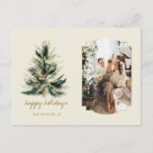 緑エレガントモダンと金ゴールドのクリスマスツリー写真 シーズンポストカード (正面)