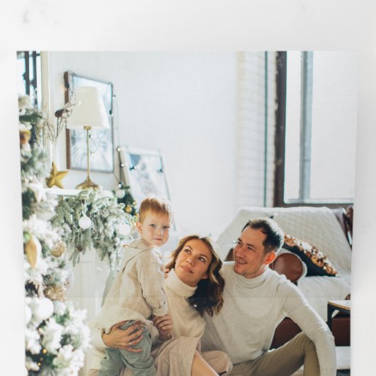 緑エレガントモダンと金ゴールドのクリスマスツリー写真 三つ折りクリスマスカード (内部最初)