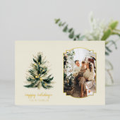 緑エレガントモダンと金ゴールドのクリスマスツリー写真 箔シーズンカード (立ち正面)