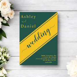 緑エレガントモダンと金ゴールドの繊細結婚さ 招待状