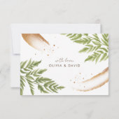 緑エレガントモダンと金ゴールド結婚式のRSVPカード 出欠カード (裏面)