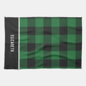 緑エレガントモダンと黒のバッファローの格子柄 キッチンタオル (横)