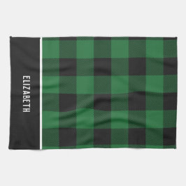 緑エレガントモダンと黒のバッファローの格子柄 キッチンタオル