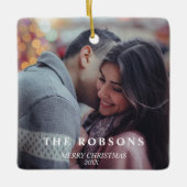 緑エレガントモダンのクリスマスツリーカップルの写真 セラミックオーナメント (正面)