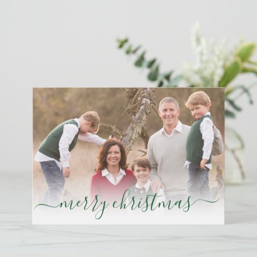 緑エレガントモダンのメリークリスマスの台本の写真 シーズンカード (スタンド正面)