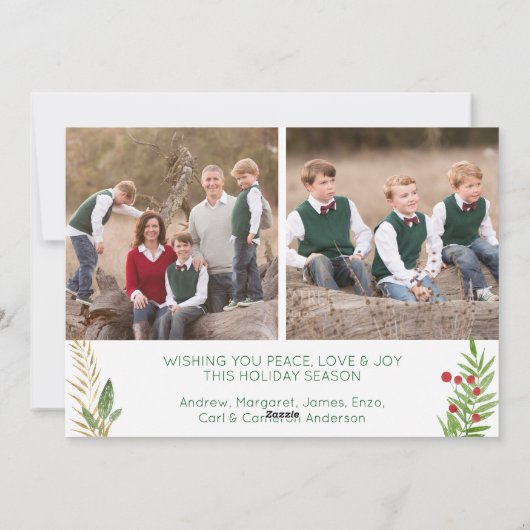 緑エレガントモダンのメリークリスマスの台本の写真 シーズンカード (裏面)