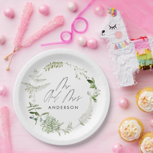 緑エレガントモダンの植物画結婚素 ペーパープレート (パーティー)