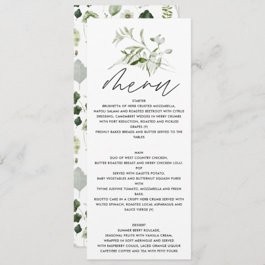 緑エレガントモダンの植物画結婚素 メニュー (正面/裏面)