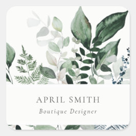 緑エレガントモダンの葉の多い熱帯の葉シダ スクエアシール