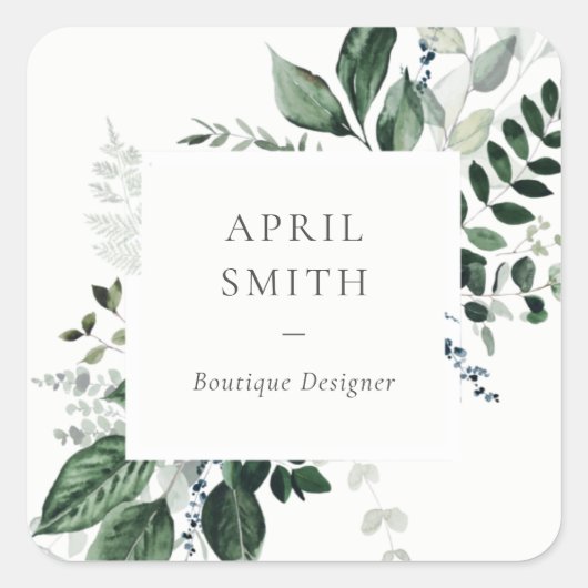 緑エレガントモダンの葉の多い熱帯の葉シダ スクエアシール (正面)