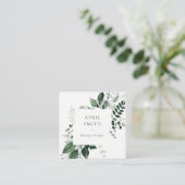 緑エレガントモダンの葉の多い熱帯の葉シダ スクエア名刺 (スタンド正面)