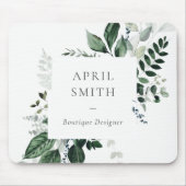 緑エレガントモダンの葉の多い熱帯の葉シダ マウスパッド (正面)