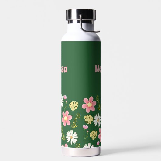 緑エレガントモダンピンクフローラ ウォーターボトル (左面)