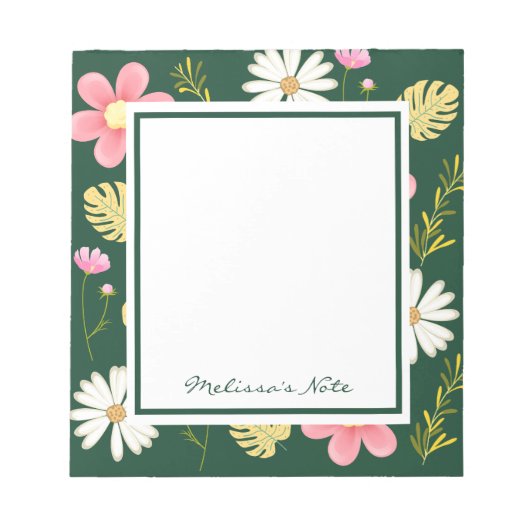 緑エレガントモダンピンクフローラ ノートパッド (正面)