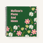 緑エレガントモダンピンクフローラ ノートブック (正面)