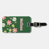緑エレガントモダンピンクフローラ ラゲッジタグ (正面横)