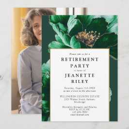 緑エレガントモダンフローラ退職パーティー写真 招待状