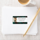 緑エレガントモダン水牛のプレイドクリスマス ラベル (インサイチュ)