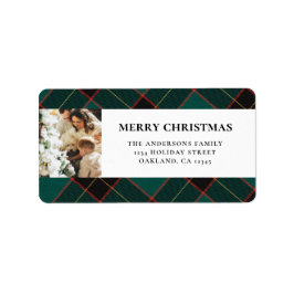 緑エレガントモダン水牛のプレイドクリスマス ラベル