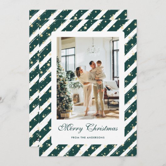 緑エレガントモダン白フォトメリークリスマス シーズンカード (正面/裏面)