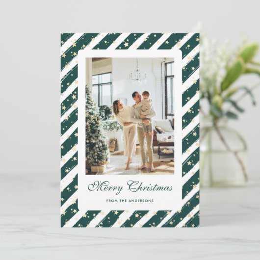 緑エレガントモダン白フォトメリークリスマス シーズンカード (スタンド正面)