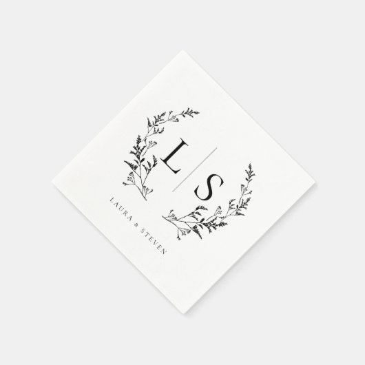 緑エレガントリースモノグラム結婚ズ スタンダードカクテルナプキン (角)