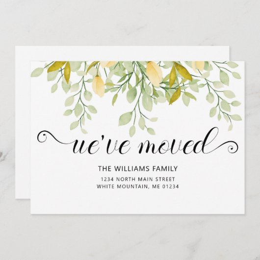緑エレガントレモン水彩フローラ移動 案内状 (正面/裏面)