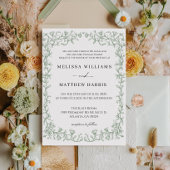 緑エレガントヴィンテージQRコー結婚ド 招待状