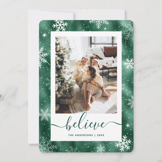 緑エレガント写真スノーフレーク シーズンカード (正面)