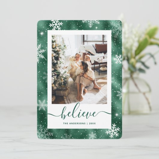 緑エレガント写真スノーフレーク シーズンカード (スタンド正面)