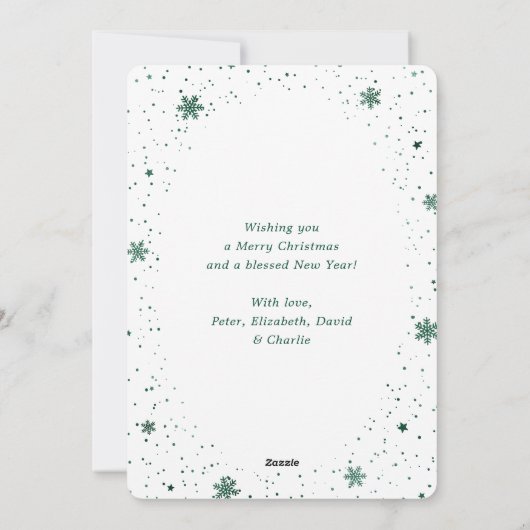 緑エレガント写真スノーフレーク シーズンカード (裏面)