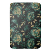 緑エレガント及び金ゴールドバラ花柄 バスマット (正面縦)