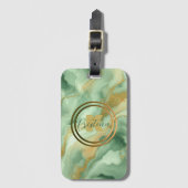緑エレガント大理石と金ゴールドグリッター静脈 ラゲッジタグ (正面縦)