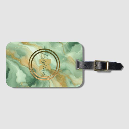 緑エレガント大理石と金ゴールドグリッター静脈 ラゲッジタグ (正面横)