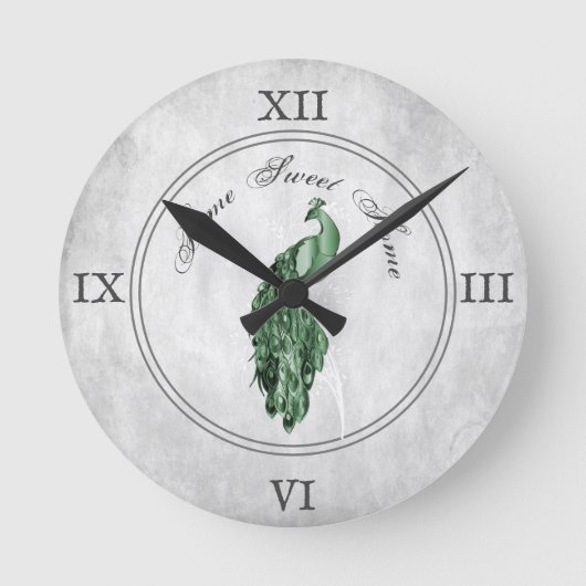 緑エレガント孔雀アクリル壁時計 ラウンド壁時計 (正面)