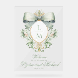 緑エレガント弓の歓迎結婚付き紋 アクリルサイン