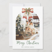 緑エレガント弓アーチ写真クリスマスカード シーズンカード (正面)