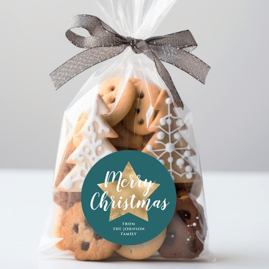 緑エレガント星メリークリスマス ラウンドシール